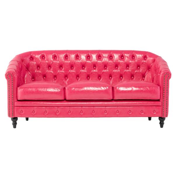 ピンクPUレザーコンパクトチェスターフィールドラウンジ3シーターソファ　VINCENT