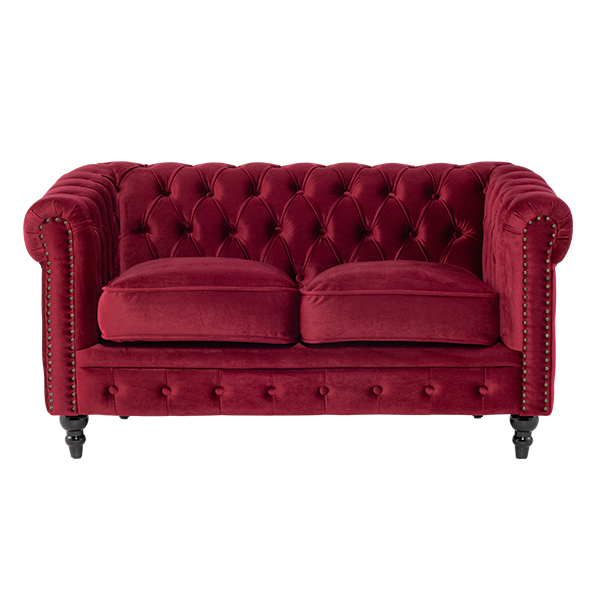 レッドベルベットコンパクトチェスターフィールド2シーターソファ　VINCENT