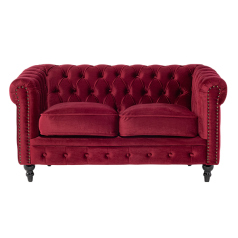 レッドベルベットコンパクトチェスターフィールド2シーターソファ　VINCENT