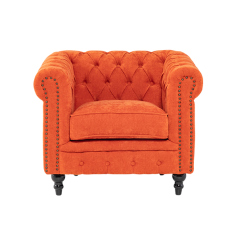 オレンジファブリックコンパクトチェスターフィールドシングルソファ　VINCENT