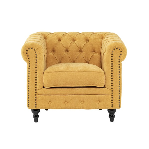 イエローファブリックコンパクトチェスターフィールドシングルソファ　VINCENT