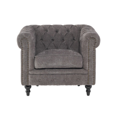 グレーファブリックコンパクトチェスターフィールドシングルソファ　VINCENT