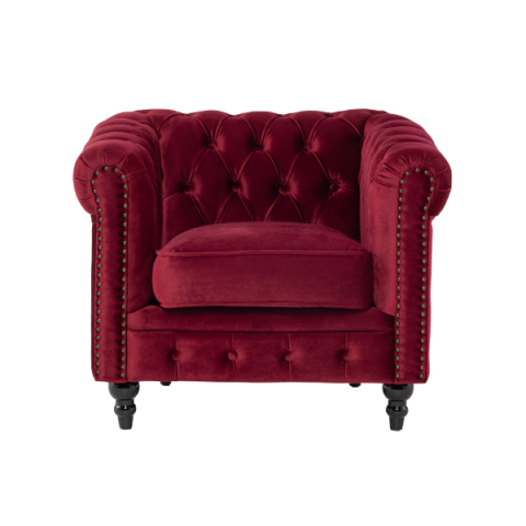 レッドファブリックコンパクトチェスターフィールドシングルソファ　VINCENT