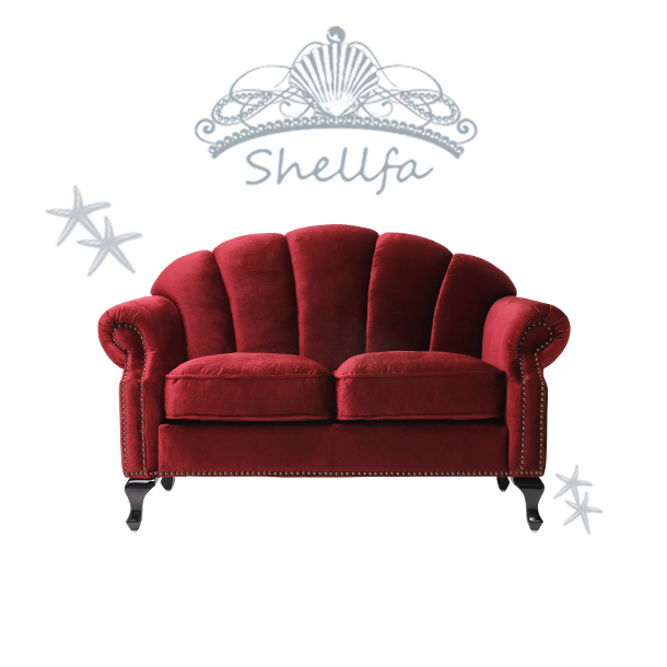 レッドベルベットシェルデザイン2シーターソファ　Shellfa(シェルファ)
