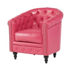 ピンクPUレザーチェスターフィールドラウンジシングルソファ　VINCENT(ヴィンセント)