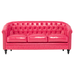 ピンクPUレザーコンパクトチェスターフィールドラウンジ3シーターソファ　VINCENT