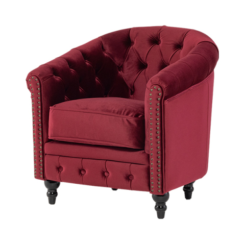 レッドベルベットコンパクトチェスターフィールドラウンジシングルソファ　VINCENT
