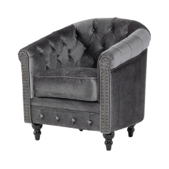 グレーベルベットコンパクトチェスターフィールドラウンジシングルソファ　VINCENT