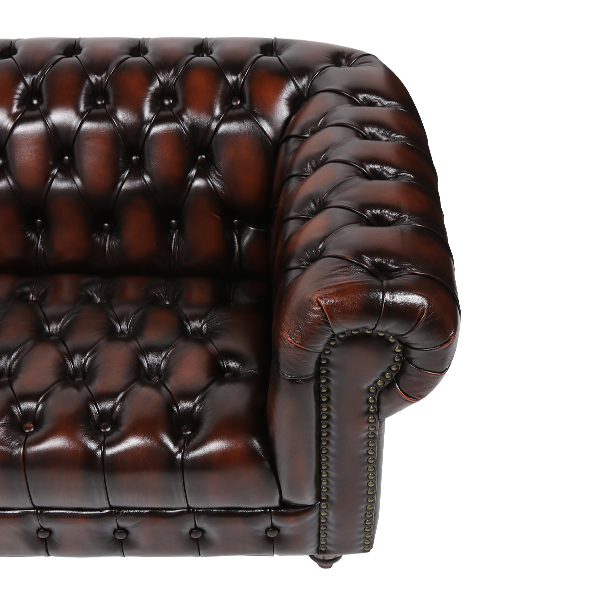ウォッシュオフブラウンレザーチェスターフィールド1.5シーターソファ
