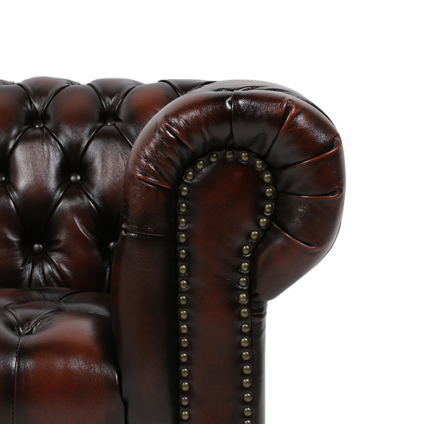 ウォッシュオフブラウンレザーチェスターフィールド1.5シーターソファ