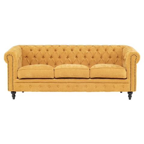 イエローファブリックコンパクトチェスターフィールド3シーターソファ　VINCENT