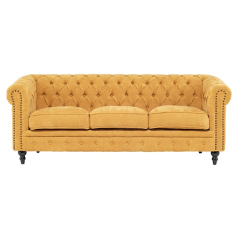 イエローファブリックコンパクトチェスターフィールド3シーターソファ　VINCENT