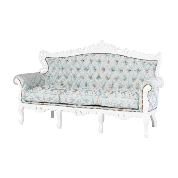 ロココ調3シーターソファ　ホワイト x ブルーダマスク柄　Symphony(シンフォニー)