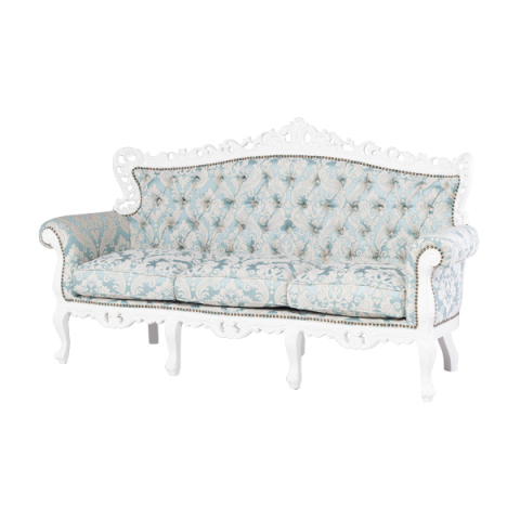 ロココ調3シーターソファ　ホワイト x ブルーダマスク柄　Symphony(シンフォニー)