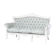 ロココ調3シーターソファ　ホワイト x ブルーダマスク柄　Symphony(シンフォニー)