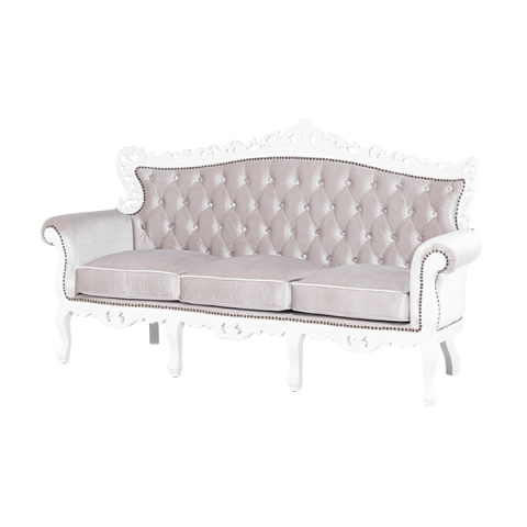 ロココ調3シーターソファ　ホワイト x パールホワイト　Symphony(シンフォニー)