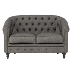 グレーPUレザーコンパクトチェスターフィールドラウンジ2シーターソファ　VINCENT