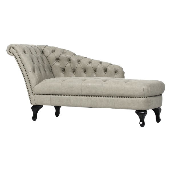 ライトグレーPUレザーチェスターフィールドカウチソファ VINCENT