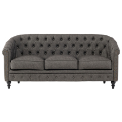 グレーPUレザーコンパクトチェスターフィールドラウンジ3シーターソファ　VINCENT