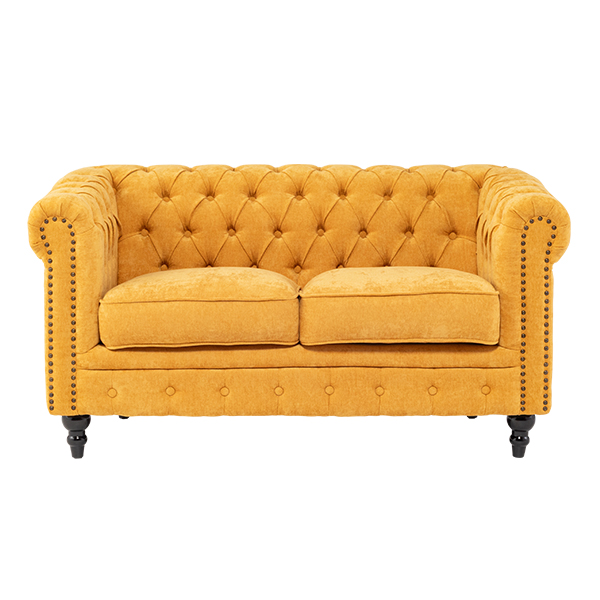 イエローファブリックコンパクトチェスターフィールド2シーターソファ　VINCENT