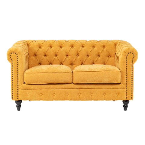 イエローファブリックコンパクトチェスターフィールド2シーターソファ　VINCENT