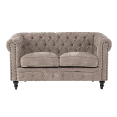 ライトグレーファブリックコンパクトチェスターフィールド2シーターソファ　VINCENT