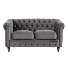 グレーベルベットコンパクトチェスターフィールド2シーターソファ　VINCENT