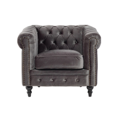 グレーベルベットコンパクトチェスターフィールドシングルソファ　VINCENT