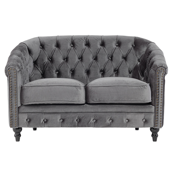 グレーベルベットコンパクトチェスターフィールドラウンジ2シーターソファ　VINCENT