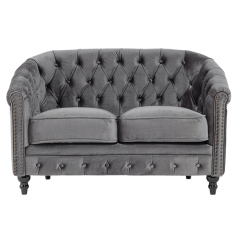 グレーベルベットコンパクトチェスターフィールドラウンジ2シーターソファ　VINCENT