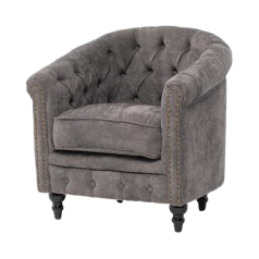 グレーファブリックコンパクトチェスターフィールドラウンジシングルソファ　VINCENT