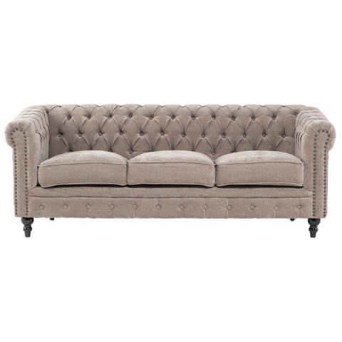 ライトグレーファブリックコンパクトチェスターフィールド3シーターソファ　VINCENT