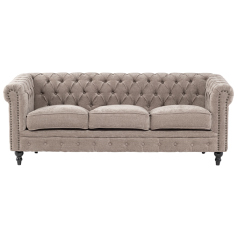 ライトグレーファブリックコンパクトチェスターフィールド3シーターソファ　VINCENT