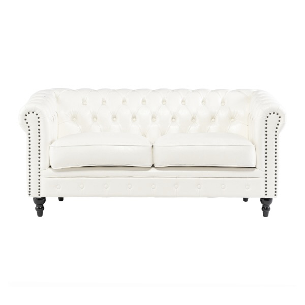 ホワイトPUレザーコンパクトチェスターフィールド2.5シーターソファ　VINCENT