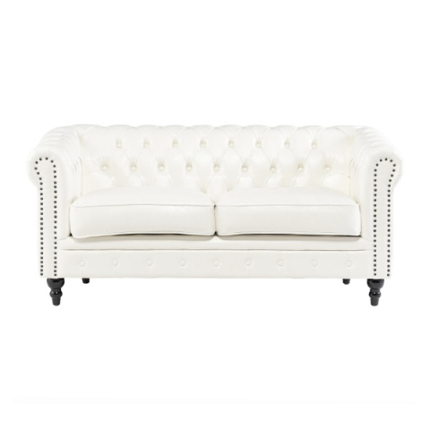 ホワイトPUレザーコンパクトチェスターフィールド2.5シーターソファ　VINCENT