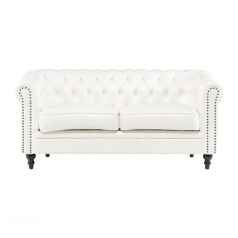 ホワイトPUレザーコンパクトチェスターフィールド2.5シーターソファ　VINCENT