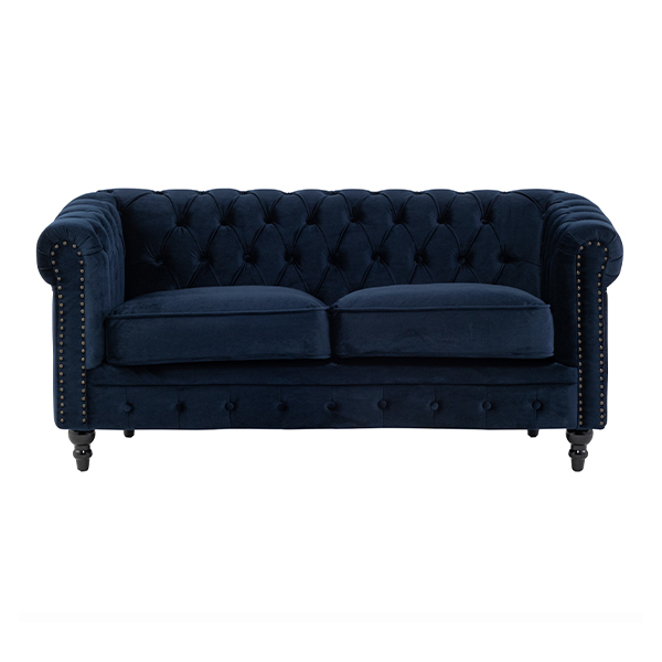 ネイビーブルーベルベットコンパクトチェスターフィールド2.5シーターソファ　VINCENT