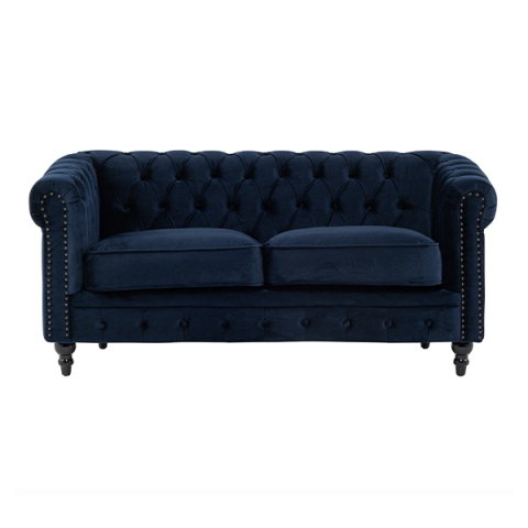 ネイビーブルーベルベットコンパクトチェスターフィールド2.5シーターソファ　VINCENT