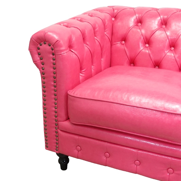 ピンクPUレザーコンパクトチェスターフィールドシングルソファ VINCENT