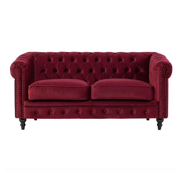 レッドベルベットコンパクトチェスターフィールド2.5シーターソファ　VINCENT