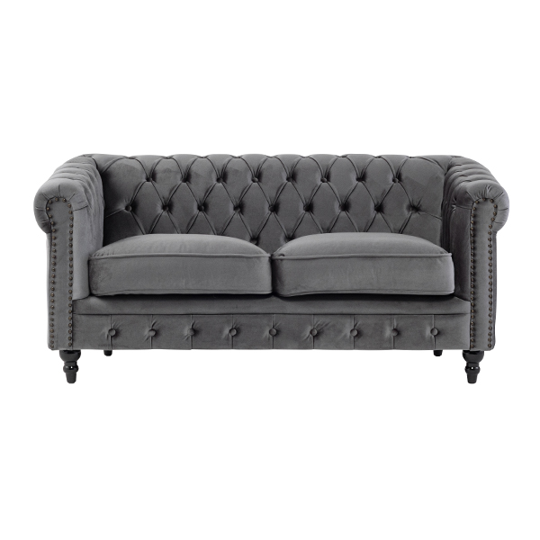 グレーベルベットコンパクトチェスターフィールド2.5シーターソファ　VINCENT