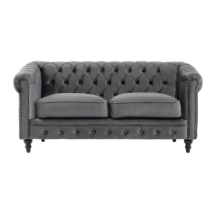 グレーベルベットコンパクトチェスターフィールド2.5シーターソファ　VINCENT