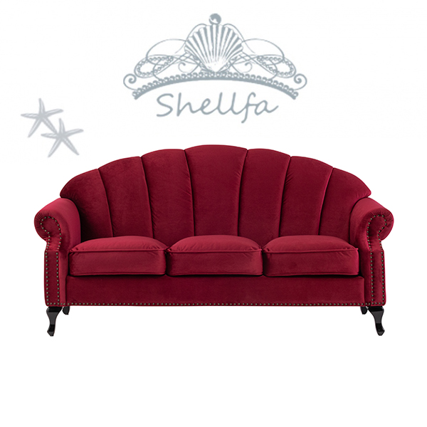 レッドベルベットシェルデザイン3シーターソファ　Shellfa(シェルファ)