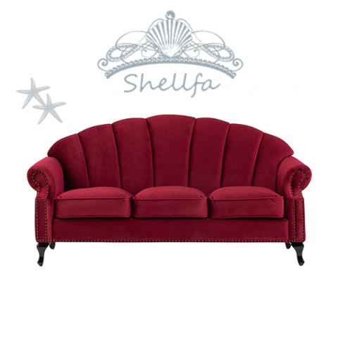 レッドベルベットシェルデザイン3シーターソファ　Shellfa(シェルファ)