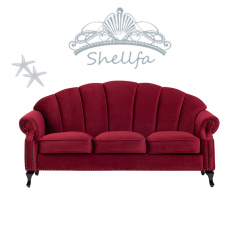 レッドベルベットシェルデザイン3シーターソファ　Shellfa(シェルファ)
