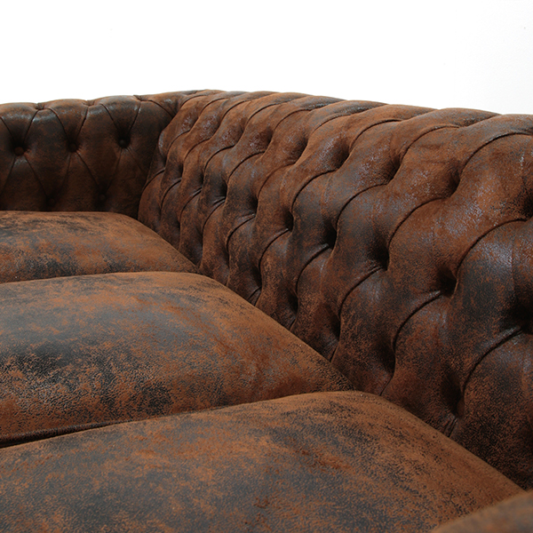 英国ヴィンテージレザー調チェスターフィールドソファー3点セット