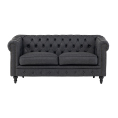 チャコールグレーPUレザーコンパクトチェスターフィールド2.5シーターソファ　VINCENT