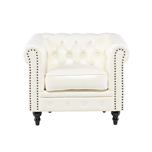 オフホワイトPUレザーコンパクトチェスターフィールドシングルソファ　VINCENT(ヴィンセント)