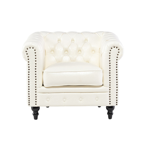 オフホワイトPUレザーコンパクトチェスターフィールドシングルソファ　VINCENT(ヴィンセント)