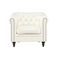 オフホワイトPUレザーコンパクトチェスターフィールドシングルソファ　VINCENT(ヴィンセント)